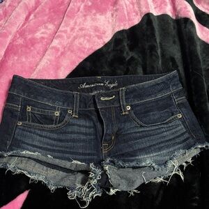 American Eagle Outfitters Women's Frayed Dark Blue Jean Shorts